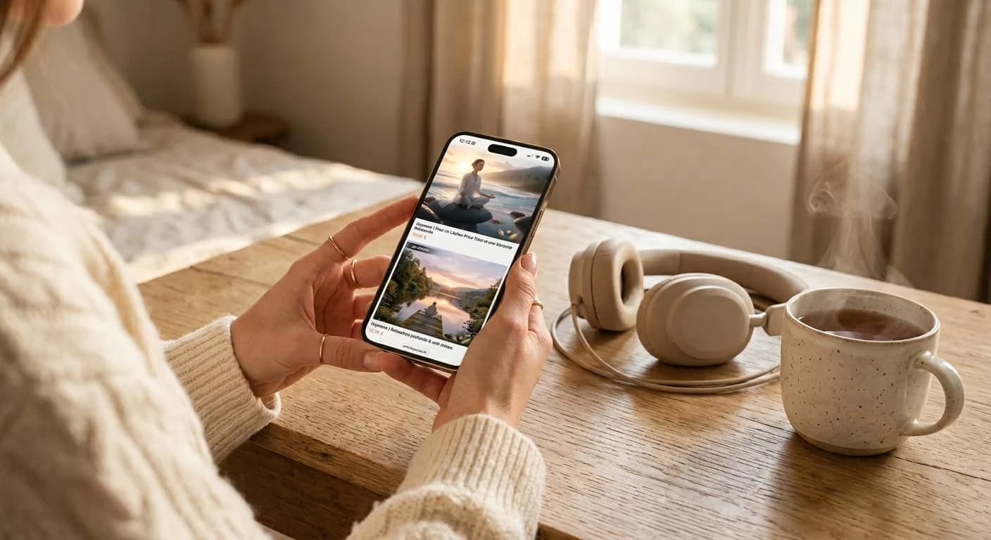 Smartphone et casque audio prêts pour une séance d'hypnose audio à la maison