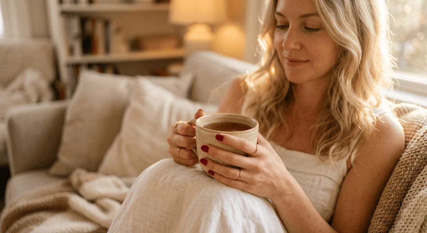 Moment de calme et de confiance, une tasse de thé entre les mains, pour écouter son ressenti